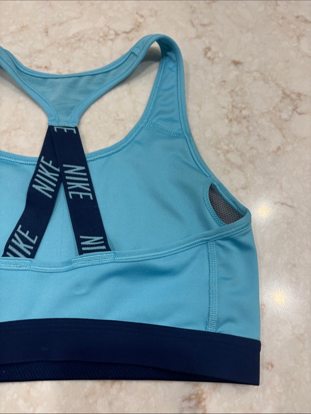 Nike Women's Aqua Blue Racerback Sports Bra with Navy Band - Picture 6 of 10